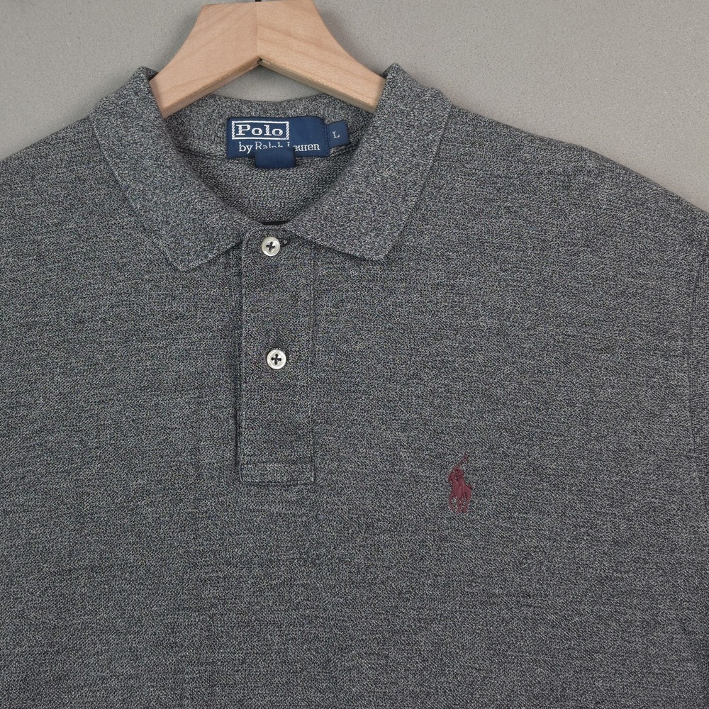 Polo Ralph Lauren Mens L Vintage Polo Shirt Grey Heather Pique Blue Label Pony